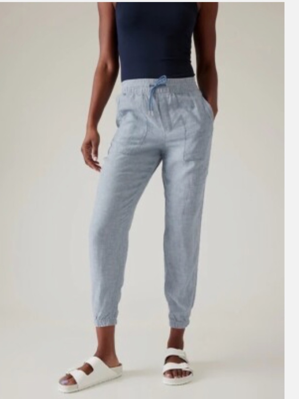 Athleta Retreat 100% Linen Jogger Casual Pant Chambray Blue Women’s SZ 2